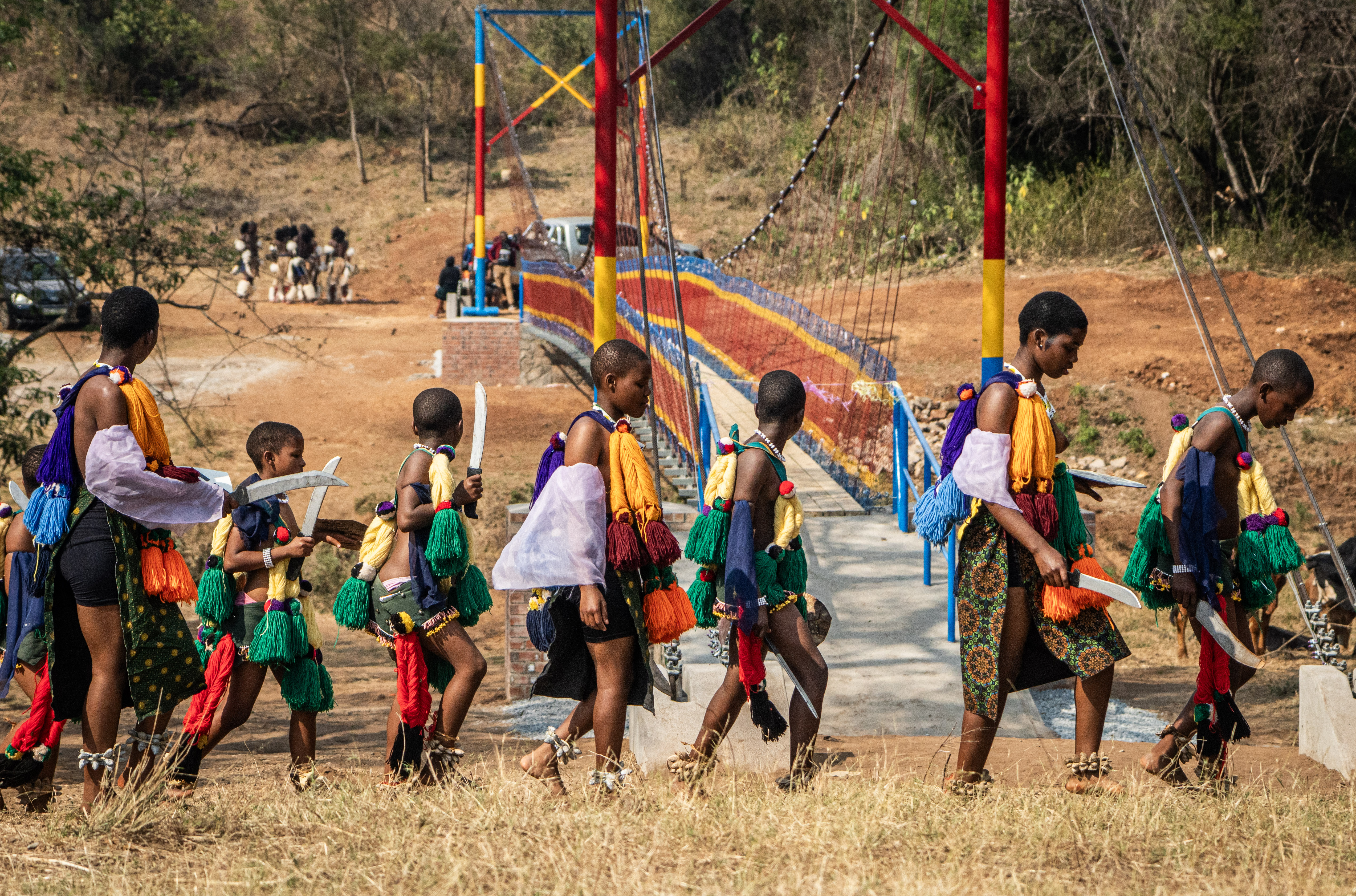Community members celebrating on the completed Lokhwishi bridge